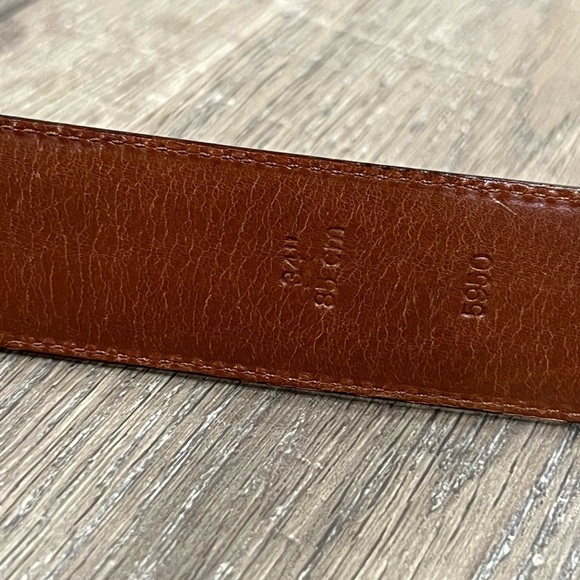 Coach Leather Dark Brown 34” Brass Buckle Staple Dress Belt Italian Leather - Picture 7 of 8